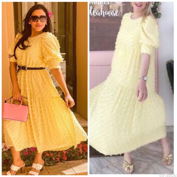 MIDI LOOSE-FITTING TEXTURED DRESS PUFF SLEEVES - Picture 4 of 11